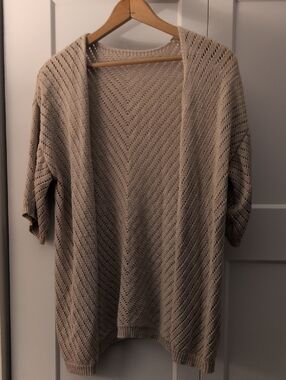Beige Open-Knit Women's Sweater Cardigan